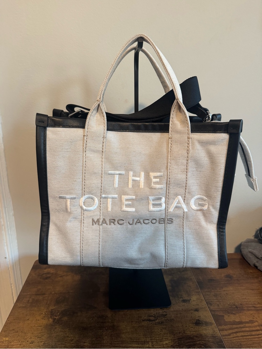 Marc Jacobs Canvas Tote in Cream with Black Trim
